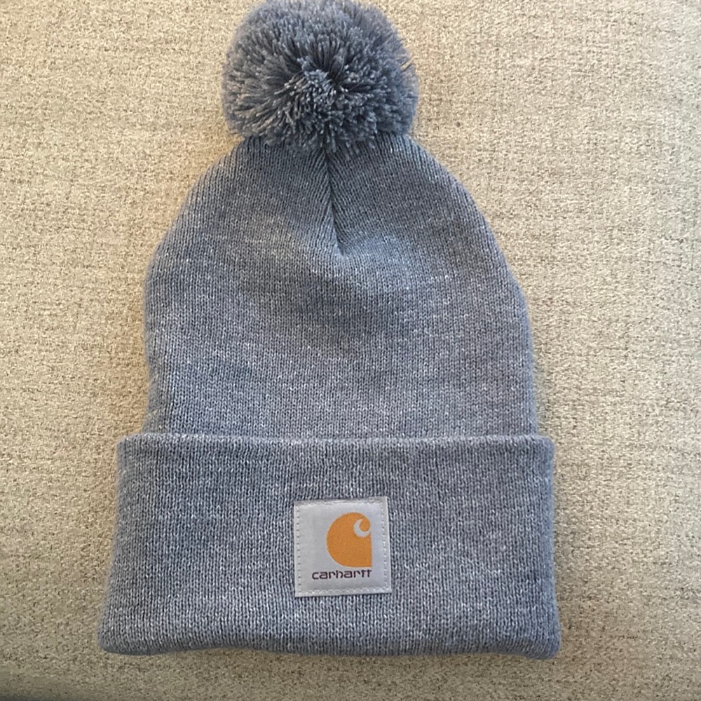 Unworn Grey Carhartt Beanie with Pom-Pom